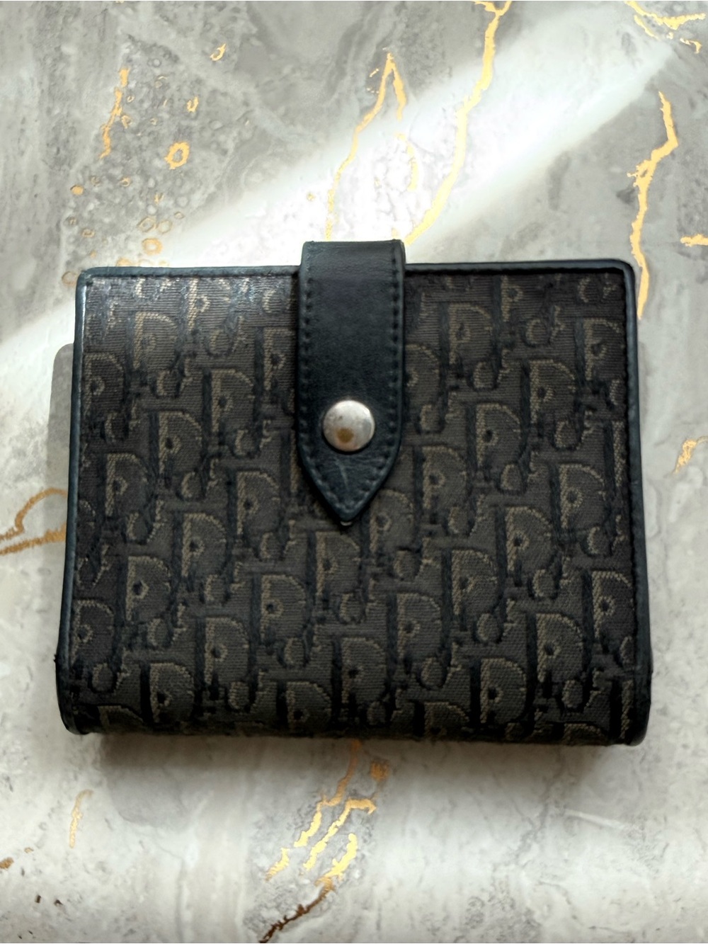 Vintage Christian Dior Oblique Black Monogram Trotter Bifold Kiss Lock Wallet